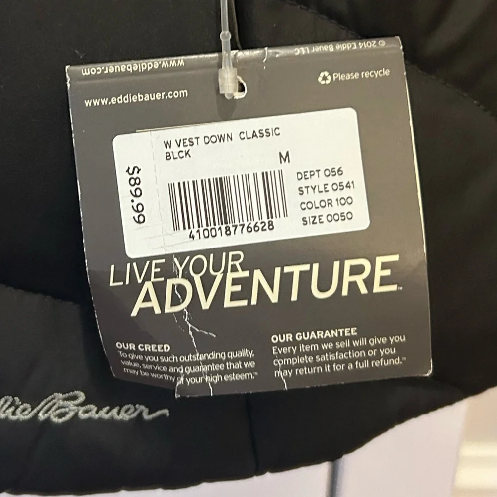NWT Eddie Bauer women’s medium black classic down puffer vest w/adjustable snaps - Picture 2 of 9